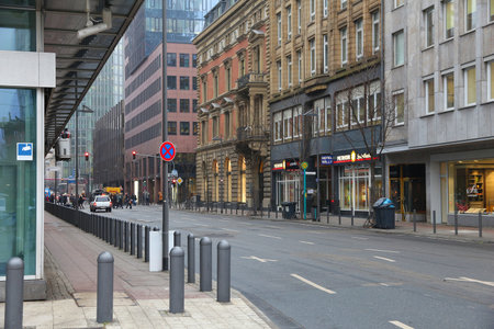 FRANKFURT, GERMANY - DECEMBER 6, 2016: Gloomy day of snowless winter Frankfurt, Germany. Frankfurt is the 5th-largest city in Germany, with population of 731,095.のeditorial素材