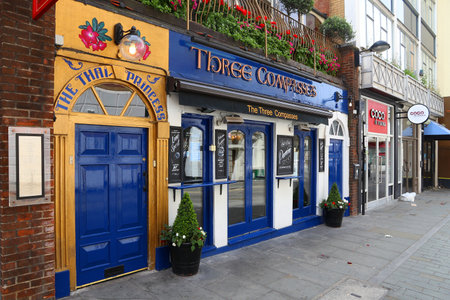 LONDON, UK - JULY 9, 2016: Three Compasses The Thai Princess pub in Farringdon, London. There are...