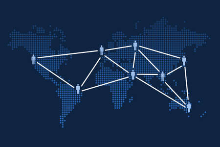 Connecting world map. People network on dotted world map vector. Global communications concept.