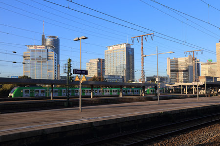ESSEN, GERMANY - SEPTEMBER 21, 2020: Skyline of Sudviertel district in Essen, Germany seen from the railway station. Essen is the 9th biggest city in Germany.のeditorial素材