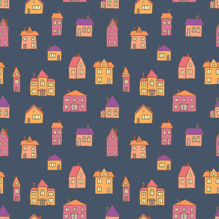 Colorful town seamless background. Vector seamless pattern. Nordic homes.のイラスト素材