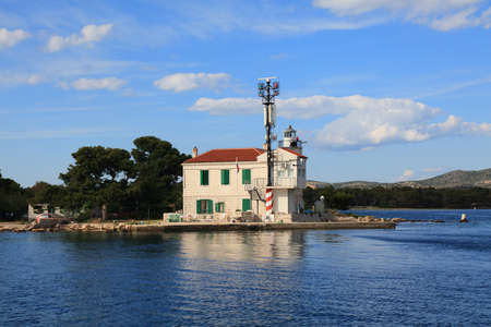 Navigation infrastructure in Croatia. Lighthouse at Cape Jadrija near Sibenik, Croatia.の写真素材