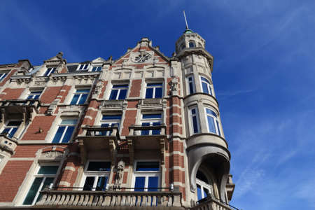 Amsterdam city architecture - Oude Turfmarkt residential buildings. Netherlands rowhouse.の写真素材