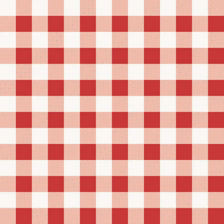 Red white checkered tablecloth pattern. Traditional plaid seamless vector texture. Plaid pattern.のイラスト素材
