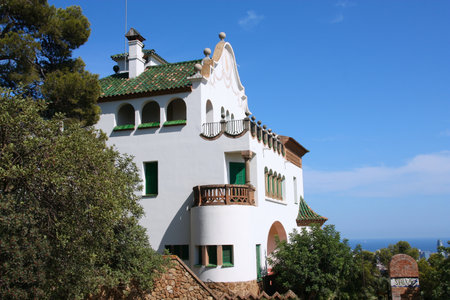 BARCELONA, SPAIN - SEPTEMBER 8, 2009: Casa Marti Trias i Domenech (house of the lawyer Marti Trias i Domenech) - landmark villa in Park Guell in Barcelona, Spain.のeditorial素材