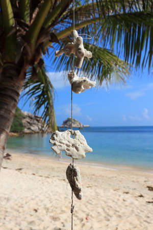Ko Tao island in Thailand. Thai beach vacation in December. Coral ornament on a string.の写真素材