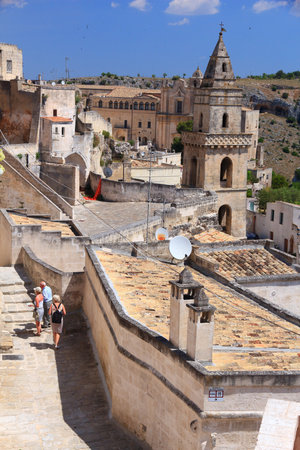 MATERA, ITALY - JUNE 4, 2017: People visit Sassi districts in Matera, Italy. The Old Town is listed as a UNESCO World Heritage Site.のeditorial素材