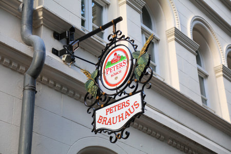 COLOGNE, GERMANY - SEPTEMBER 21, 2020: Peters Brauhaus local brewery and restaurant in Cologne, Germany. It specializes in traditional Kolsch (Koelsch) beer style, top-fermenting.のeditorial素材