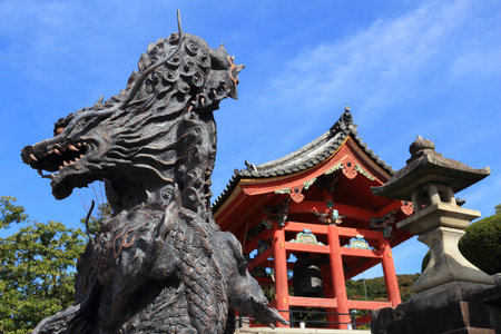 KYOTO, JAPAN - NOVEMBER 26, 2016: Dragon sculpture and bell tower at Kiyomizu Dera Temple in Kyoto, Japan. Kyoto has 17 UNESCO World Heritage Sites.のeditorial素材