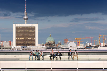 BERLIN, GERMANY - AUGUST 27, 2014: People visit Reichstag building rooftop in Berlin, Germany.のeditorial素材