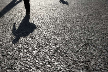 Stone paved street in Berlin. Cobbles pattern in Berlin, Germany.の写真素材