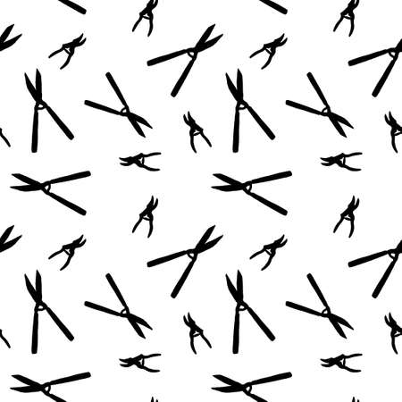 Gardening shears seamless pattern. Hedge shears and pruning shears. Garden tools vector background. Seamless fashion print texture.のイラスト素材