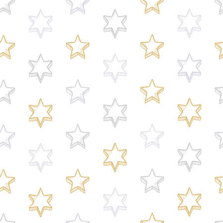 Star gingerbread cookie vector texture. Seamless hand drawn star pattern.のイラスト素材