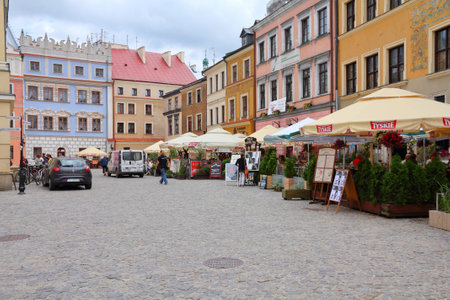 LUBLIN, POLAND - AUGUST 10, 2011: Tourists visit the Old Town in Lublin, Poland. Lublin is the 9th largest city in Poland.のeditorial素材