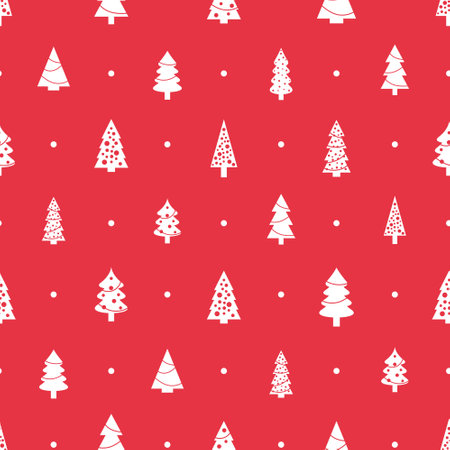Christmas trees seamless texture. Red white Christmas paper design.のイラスト素材