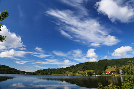 Lake view in Norway - Kalandsvatnet. It is the largest lake in the municipality of Bergen. Beautiful summer weather.の写真素材
