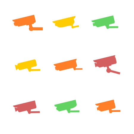 Security camera vector icon set. Simple video surveillance CCTV icon collection.