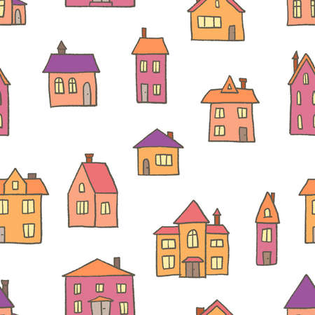 Town background. Seamless cute town vector pattern. European town.のイラスト素材