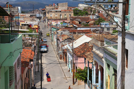 SANTIAGO, CUBA - FEBRUARY 8, 2011: People visit streets of Santiago de Cuba. Santiago is the 2nd largest city in Cuba with more than 1 million people living in its metropolitan area.のeditorial素材