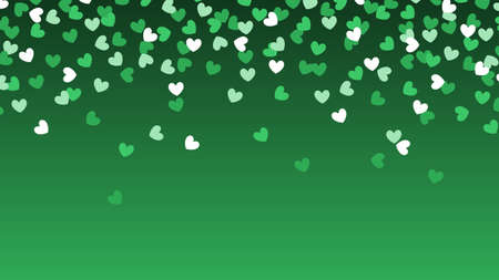 Confetti hearts falling down. Green heart confetti. Valentine's Day template with copyspace.のイラスト素材