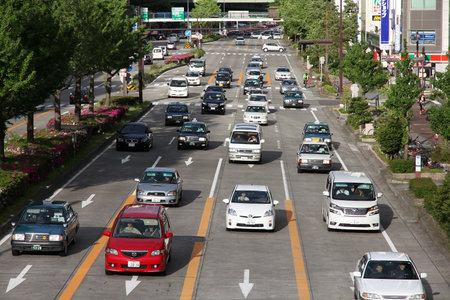 NAGOYA, JAPAN - MAY 3, 2012: People drive in traffic in Nagoya, Japan. With 589 vehicles per capita, Japan is among most motorized countries worldwide.のeditorial素材