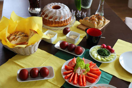 Easter breakfast table in Poland. Easter foods in Europe. Easter in Poland - Wielkanoc.