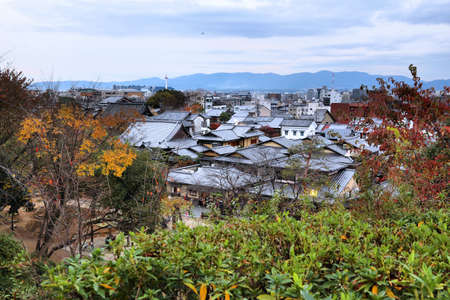 Kyoto city, Japan. Kyoto old town Higashiyama skyline. Grey tiled roof tops.の写真素材