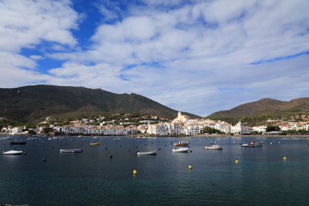 Cadaques fishing harbor in Spain. White town in Alt Emporda county of Catalonia, Spain.のeditorial素材