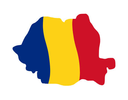 Romania map with national flag colors. Cute simple hand-drawn map.のイラスト素材