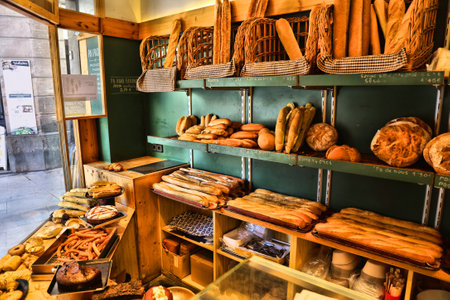 BARCELONA, SPAIN - OCTOBER 7, 2021: Local typical Spanish bakery product display in downtown...
