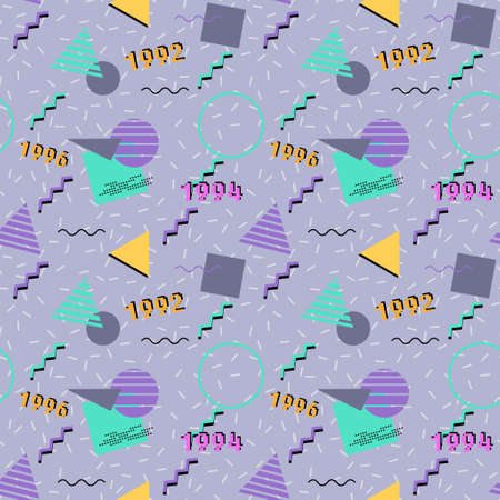 1990 pattern fashion design print. 80s-90s Memphis style seamless vector texture.のイラスト素材