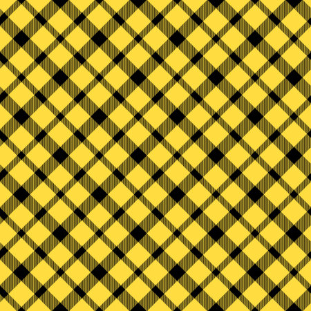 Yellow black gingham cloth vector. Checkered tablecloth pattern. Traditional plaid seamless vector texture. Gingham plaid pattern.のイラスト素材