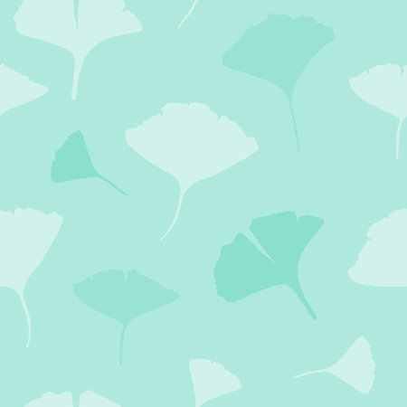 Ginkgo vector drawing seamless pattern. Ginkgo leaves doodle fashion texture. Subtle mint color.のイラスト素材