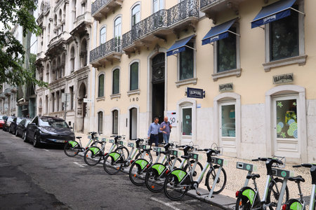LISBON, PORTUGAL - JUNE 6, 2018: Gira city bicycle sharing station in Avenida da Libertade, Lisbon, Portugal. Lisbon is the 11th-most populous urban area in the EU (2.8 million people).のeditorial素材