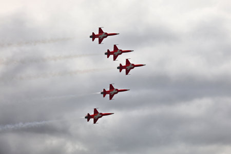 OSTRAVA, CZECHIA - SEPTEMBER 17, 2022: Patrouille Suisse aerobatic team at NATO Days air show in Czech Republic.のeditorial素材
