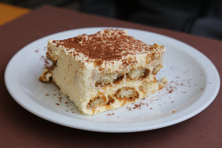Tiramisu Italian dessert. Tiramisu is made from ladyfingers sponge cake biscuits, mascarpone and eggs. It is coffee flavored.の写真素材