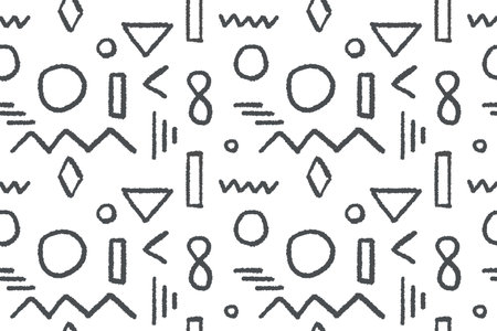 Abstract seamless pattern. Vector texture with doodle brush shapes. Triangles, circles and zigzags - trendy brush stroke design.のイラスト素材