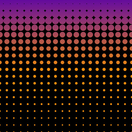 Halftone dot retro background. Violet orange on black half tone gradient vector pattern.のイラスト素材