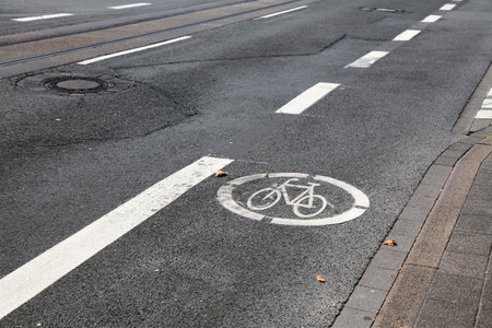 Bochum city in Germany. Bicycle lane road marking.の写真素材