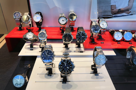 BOCHUM, GERMANY - SEPTEMBER 17, 2020: Tissot brand wrist watches on display in a store in Bochum,...