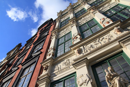 Gdansk Old Town in Poland. Architecture at Dlugi Targ square.