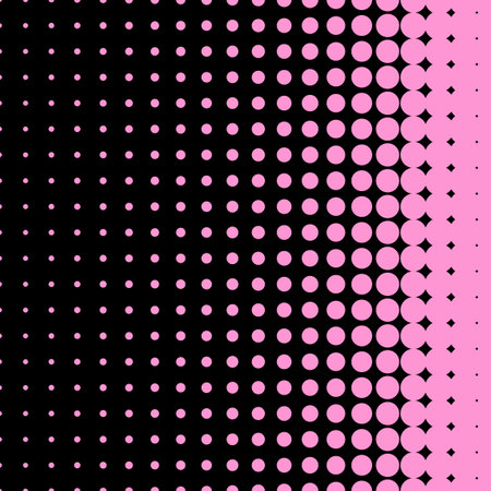 Halftone dot retro background. Pink on black half tone gradient vector pattern.のイラスト素材