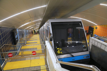 HAIFA, ISRAEL - OCTOBER 31, 2022: Carmelit underground funicular railway. Part of public...