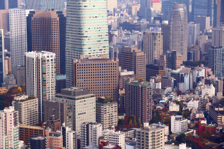 Tokyo city, Japan - aerial view cityscape. Roppongi district.