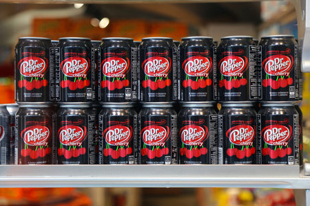 SALZBURG, AUSTRIA - AUGUST 4, 2022: Dr Pepper cherry flavor beverage in a specialty food store with...