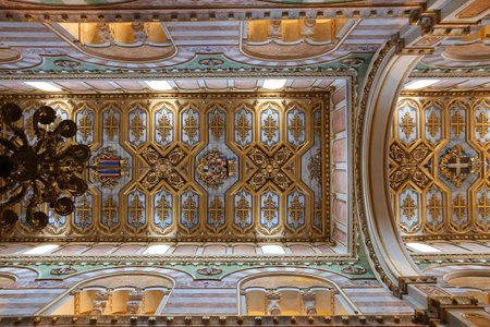 ALTAMURA, ITALY - JUNE 4, 2017: Ceiling in The Cathedral of Altamura in Italy. Altamura Cathedral was built by Emperor Frederick II in 1232.のeditorial素材