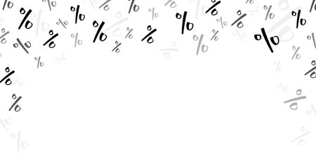 Percent sign confetti graphics with blank copy space. Discount promo deal or Black Friday deal graphics. Black grey color.のイラスト素材
