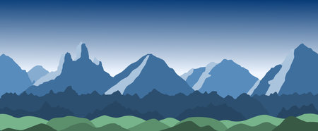 Beautiful mountain vector landscape. Layers of mountains. Outdoor background, Italy landscape.のイラスト素材