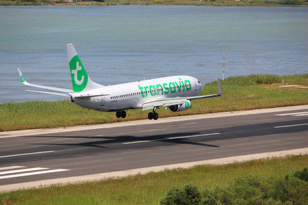 CORFU, GREECE - JUNE 5, 2016: Transavia Boeing 737-800 arrives at Corfu International Airport,...
