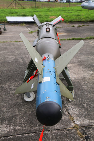 OSTRAVA, CZECHIA - SEPTEMBER 17, 2022: Laser guided bomb equipped with Joint Direct Attack Munition...
